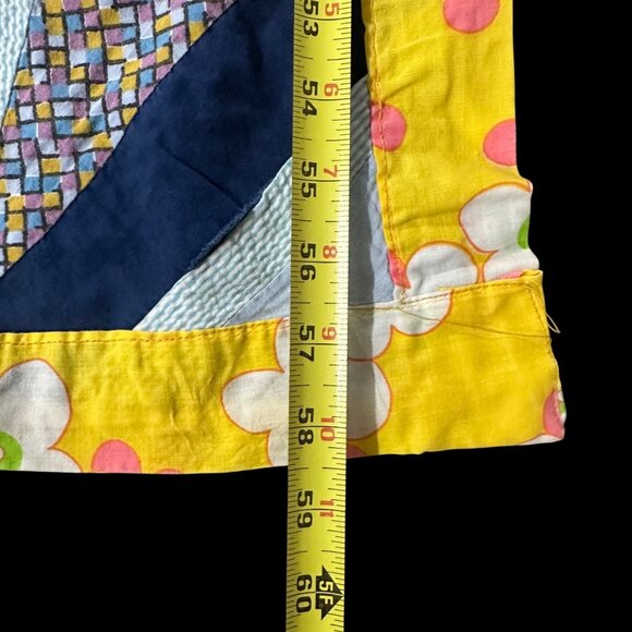 Vintage Patchwork Quilt Blanket Handmade 1960s Small Throw Belted Bison Rainbow - Picture 8 of 9